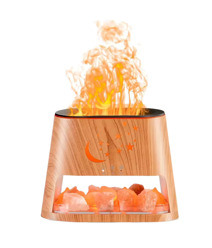 Himalayan Natural Crystal Rock Salt Stone Ambient Light Bedroom Humidifier Seven-color Flame Essential Oil Diffuser