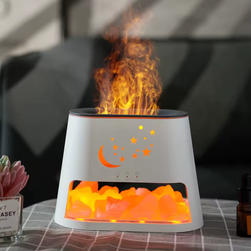 Himalayan Natural Crystal Rock Salt Stone Ambient Light Bedroom Humidifier Seven-color Flame Essential Oil Diffuser