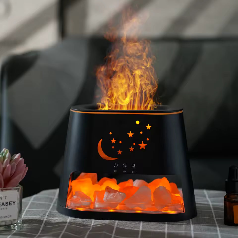 Himalayan Natural Crystal Rock Salt Stone Ambient Light Bedroom Humidifier Seven-color Flame Essential Oil Diffuser
