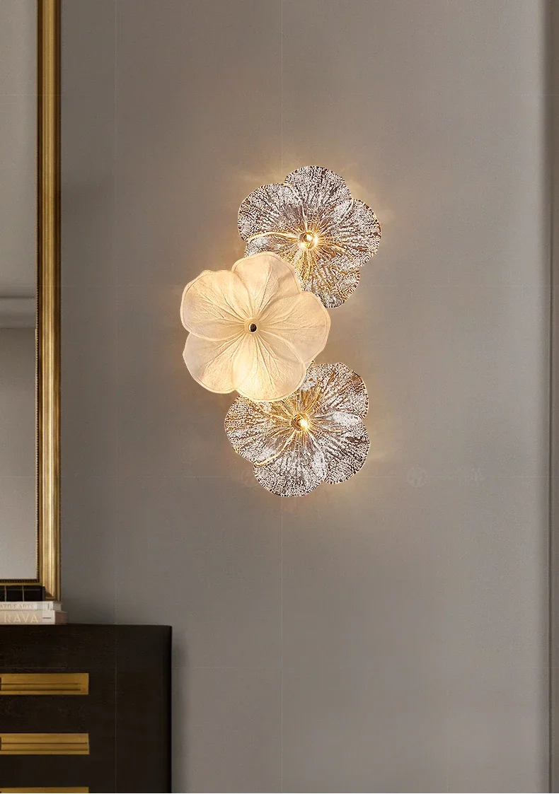 French Living Room Wall Lamp Creative Light Luxury Warm Romantic Petal Glass Lamp High-end Dining Room Bedroom Ceiling Lamp