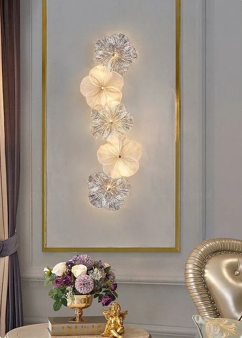 French Living Room Wall Lamp Creative Light Luxury Warm Romantic Petal Glass Lamp High-end Dining Room Bedroom Ceiling Lamp