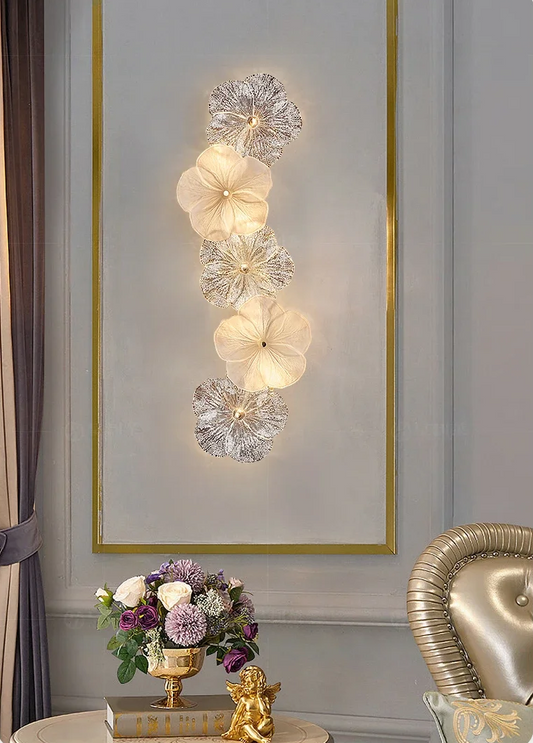 French Living Room Wall Lamp Creative Light Luxury Warm Romantic Petal Glass Lamp High-end Dining Room Bedroom Ceiling Lamp