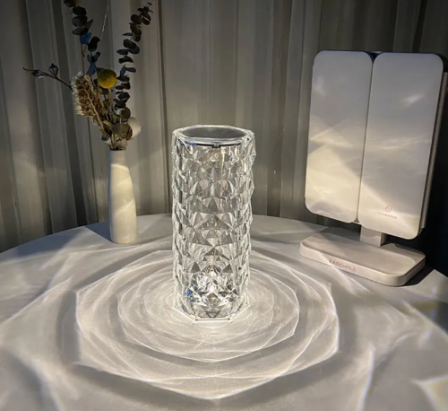 Nordic Crystal Lamp USB Table Lamps Bedroom Touch Dimming Atmosphere Diamond Night Light Rose Projector Lamp Decor